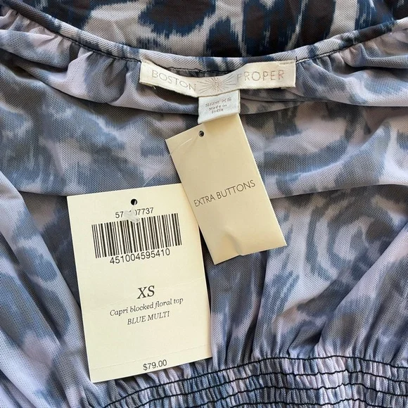 NWT Boston Proper Blocked Floral Top Blouse Tie Front Size XS - Picture 10 of 10